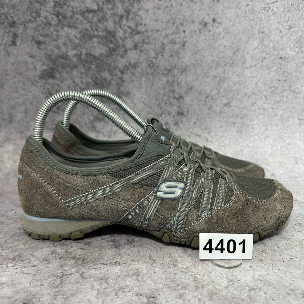 Skechers Bikers Bungee Shoes Womens 8 Gray Suede Casual Athletic Slip On